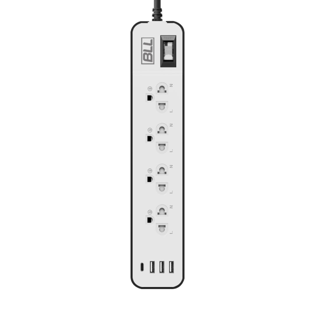 BLL B38 ปลั๊กไฟ 4ช่อง 1สวิตซ์ 2USB 1TC 5ม. สีเทา