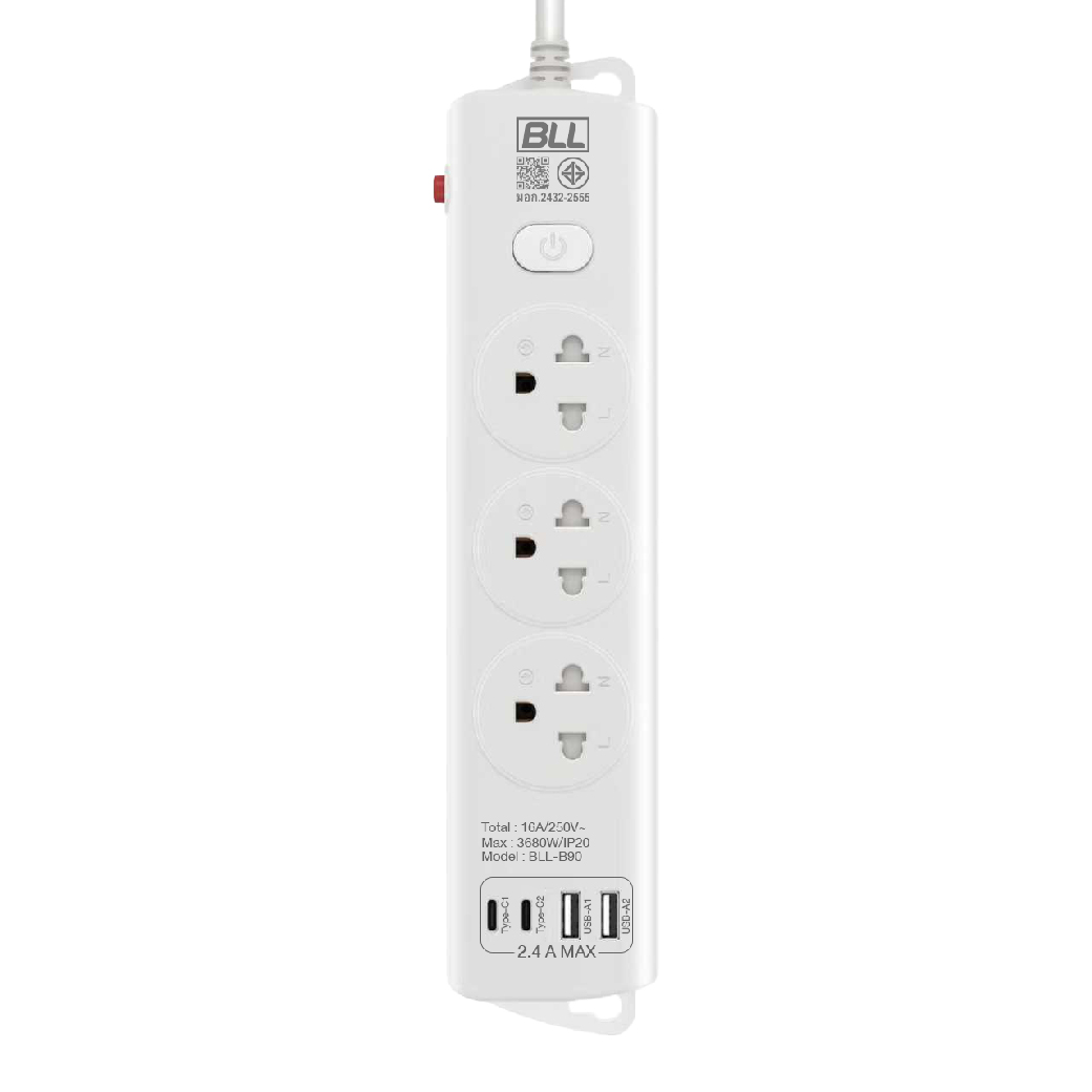 ปลั๊กไฟ BLL B90 3ช่อง 1สวิตซ์ 2USB 2TC 3ม. 16A