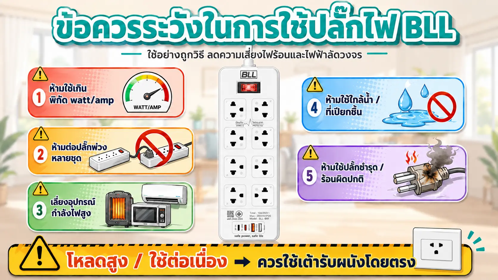 ข้อควรระวังในการใช้ปลั๊กไฟ BLL