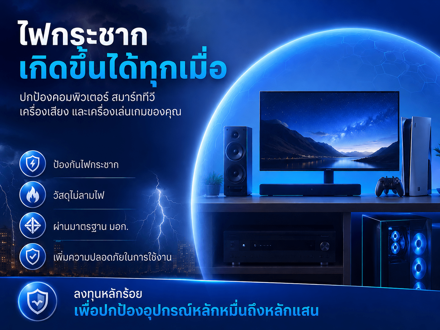 คู่มือเลือกปลั๊กกันไฟกระชาก: ปกป้องคอมพิวเตอร์ ทีวี และเครื่องใช้ไฟฟ้าจากไฟกระชาก ไฟกระชากเกิดขึ้นได้ทุกเมื่อ ควรเลือกปลั๊กไฟที่มีระบบป้องกันเหมาะสม