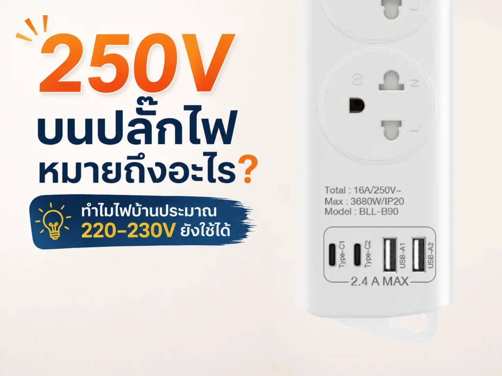 250V บนปลั๊กไฟหมายถึงอะไร? ทำไมไฟบ้านประมาณ 220–230V ยังใช้ได้