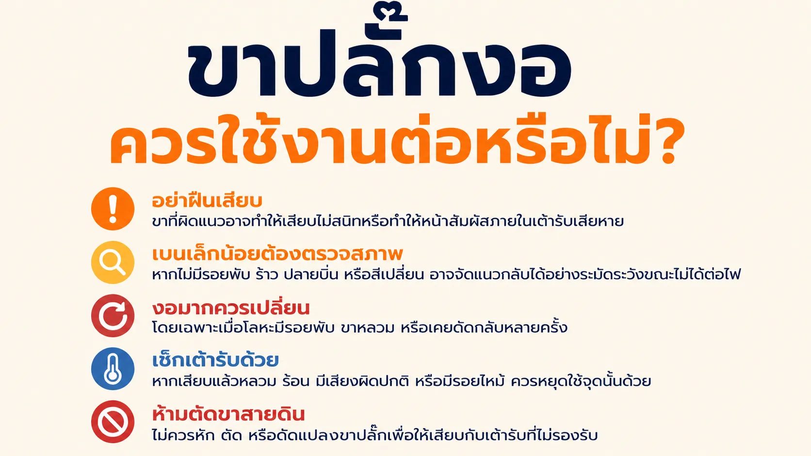 เปรียบเทียบขาปลั๊กที่อยู่ในแนวปกติกับขาปลั๊กที่เอียงหรือเสียรูป