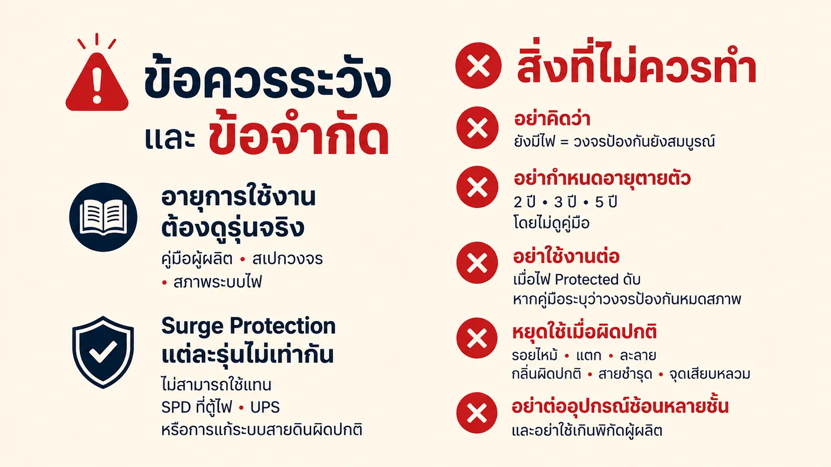 ข้อจำกัดของ MOV และระบบป้องกันไฟกระชาก