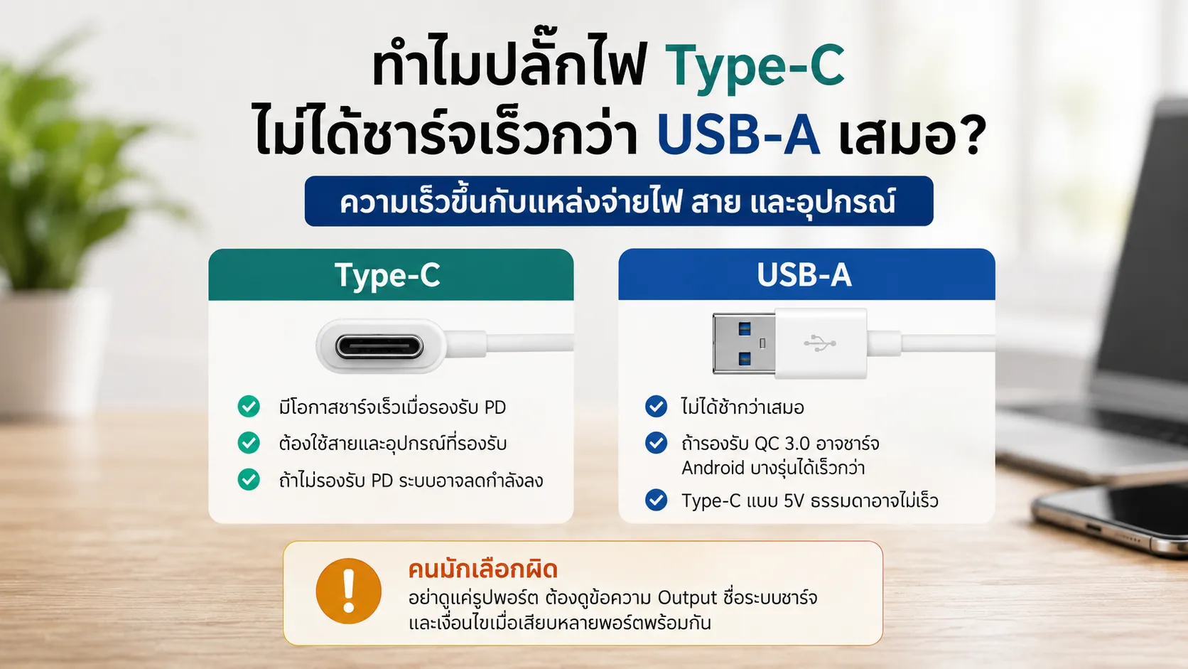 ทำไม USB-C ไม่ได้ชาร์จเร็วกว่า USB-A เสมอ