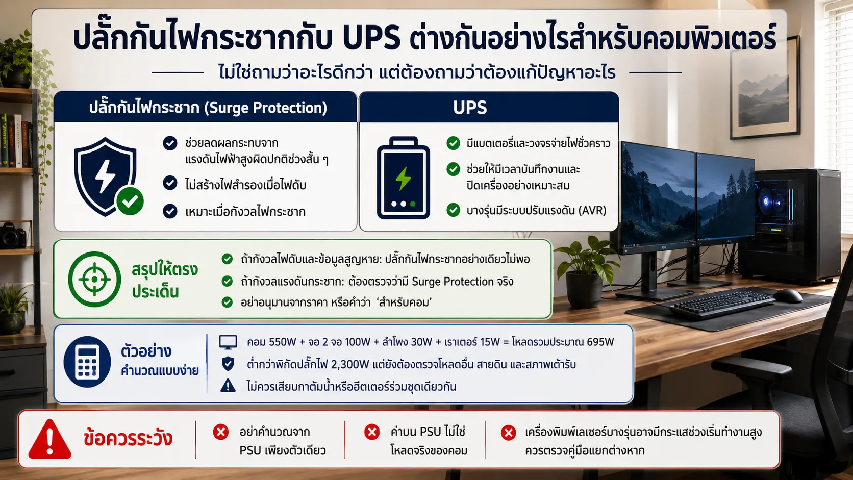 Surge Protection กับ UPS ต่างกันอย่างไรสำหรับคอมพิวเตอร์