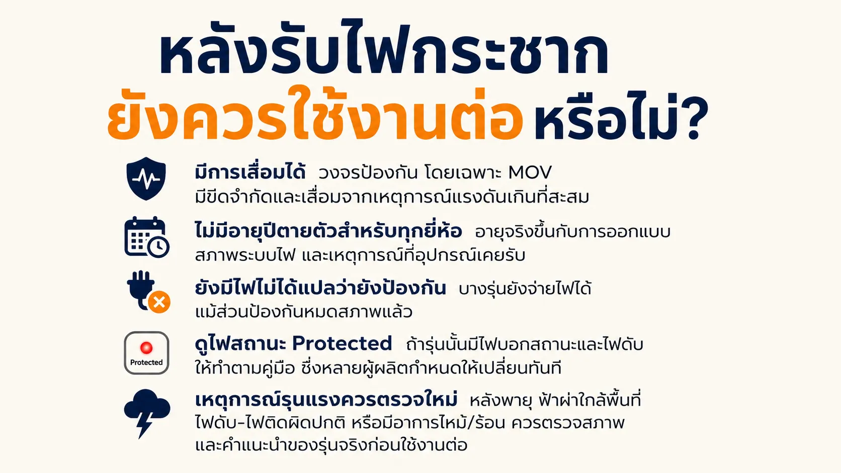 อายุปลั๊กกันไฟกระชากและการเสื่อมของ MOV หลังรับไฟกระชาก