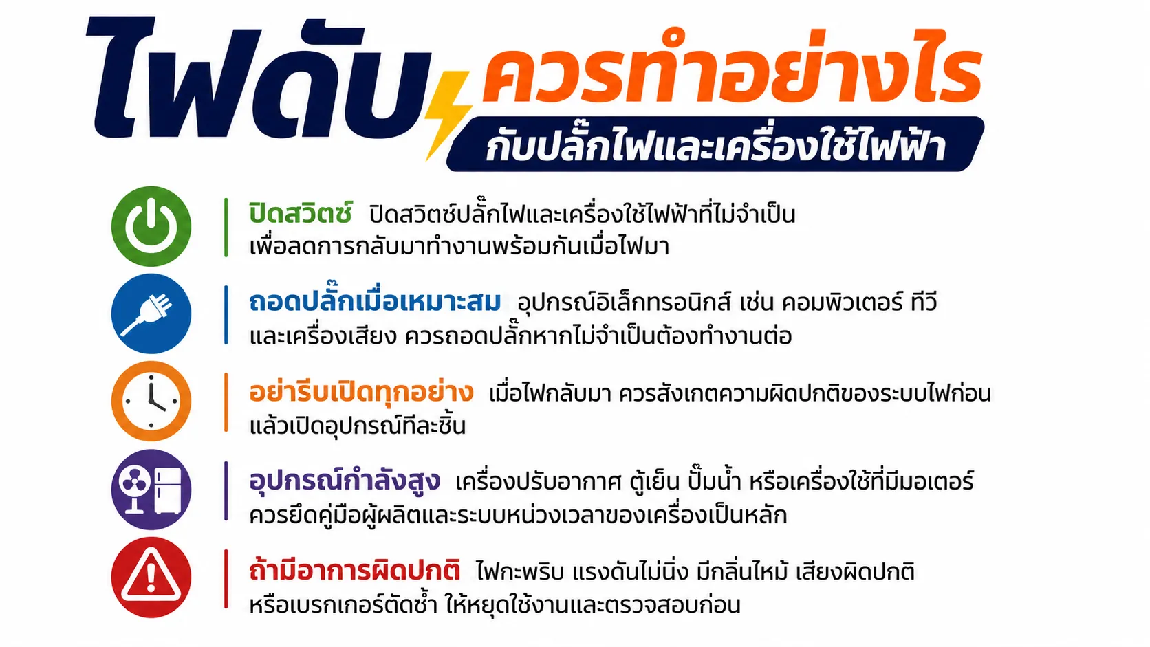 แนวทางปิดอุปกรณ์ระหว่างไฟดับและเปิดทีละชิ้นเมื่อไฟกลับมา