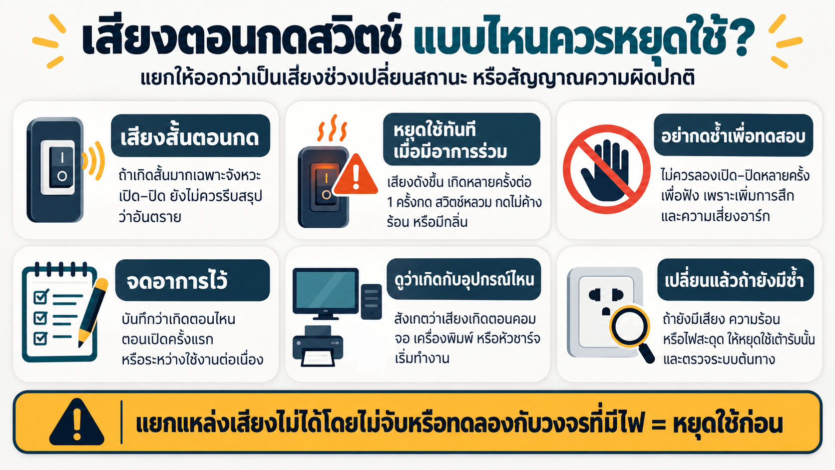 ถ้าได้ยินเสียงเฉพาะตอนกดเปิด–ปิดสวิตช์ล่ะ?
