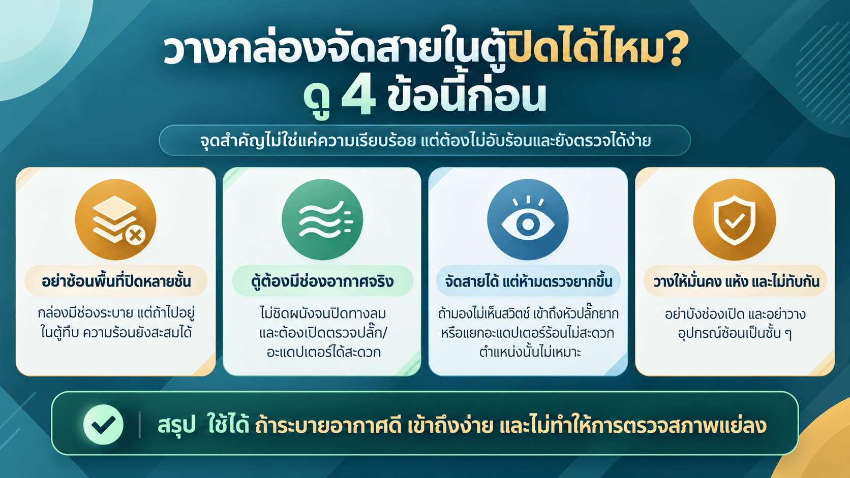 ใส่กล่องจัดสายไว้ในตู้ปิดอีกชั้นได้ไหม?
