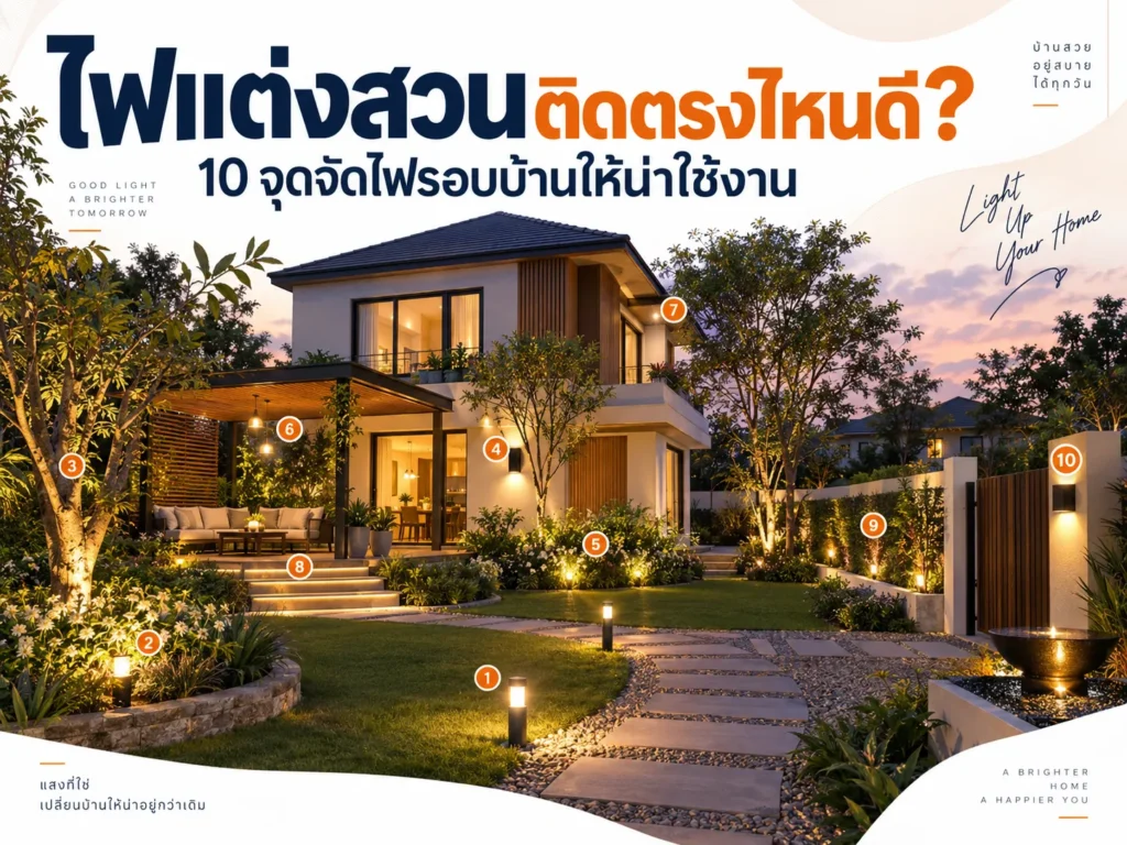 ไฟแต่งสวนติดตรงไหนดี? 10 จุดจัดไฟรอบบ้านให้น่าใช้งาน