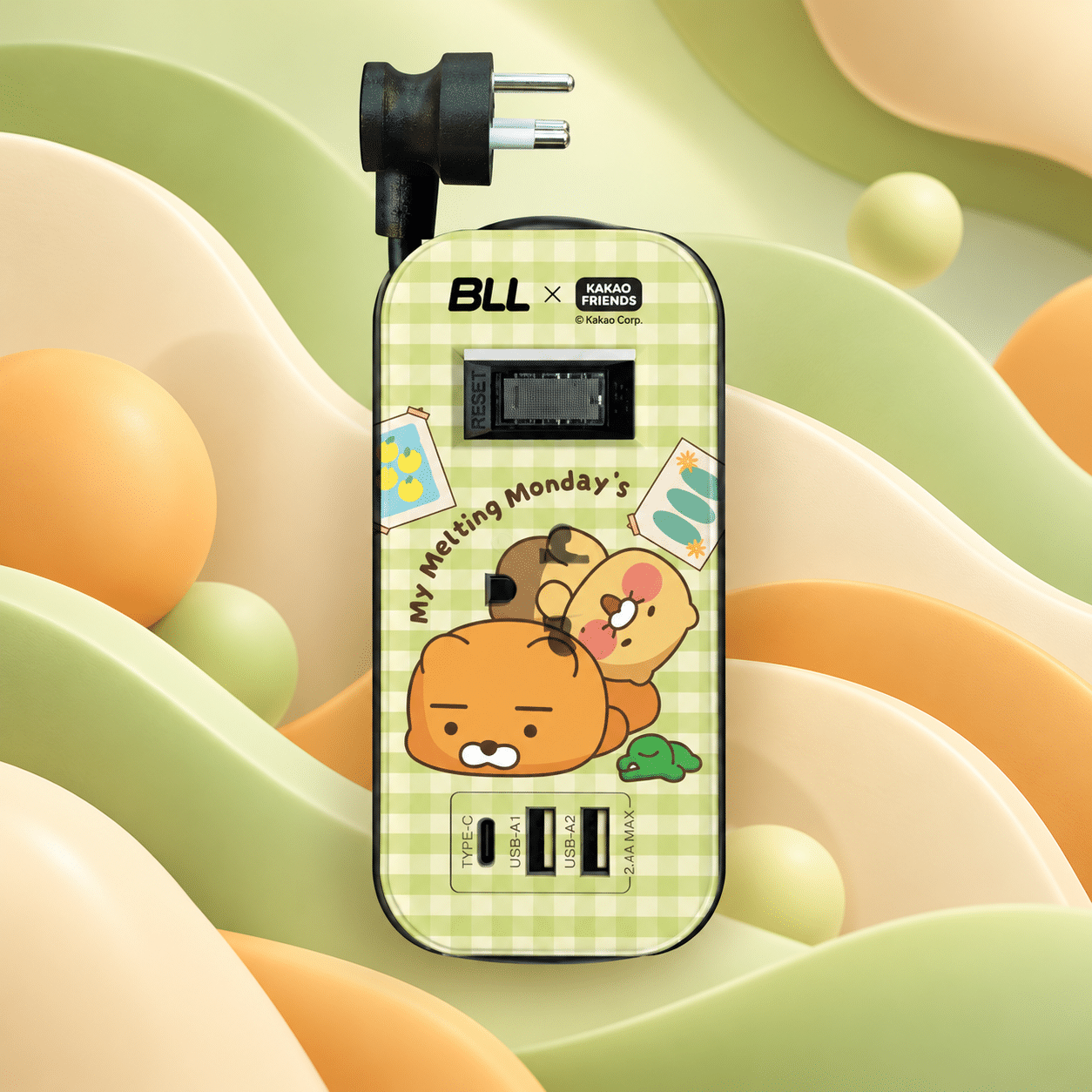 ที่ชาร์จ Kakao Friends ลายตาราง — ตัวอย่าง OEM Licensed Character