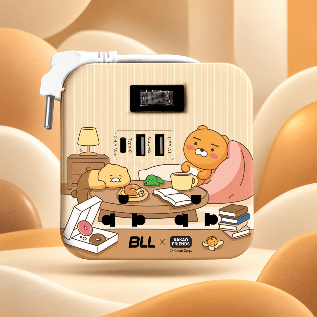 ปลั๊กไฟ Kakao Friends ในสตูดิโอโทนอุ่น — ตัวอย่าง OEM Licensed Character