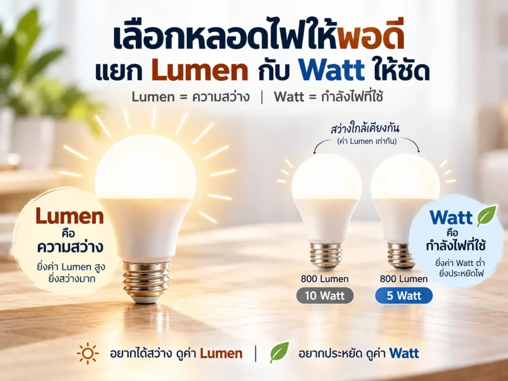 Lumen กับ Watt ต่างกันอย่างไร? เลือกหลอดไฟจากค่าไหนให้สว่างพอดีและประหยัดไฟ