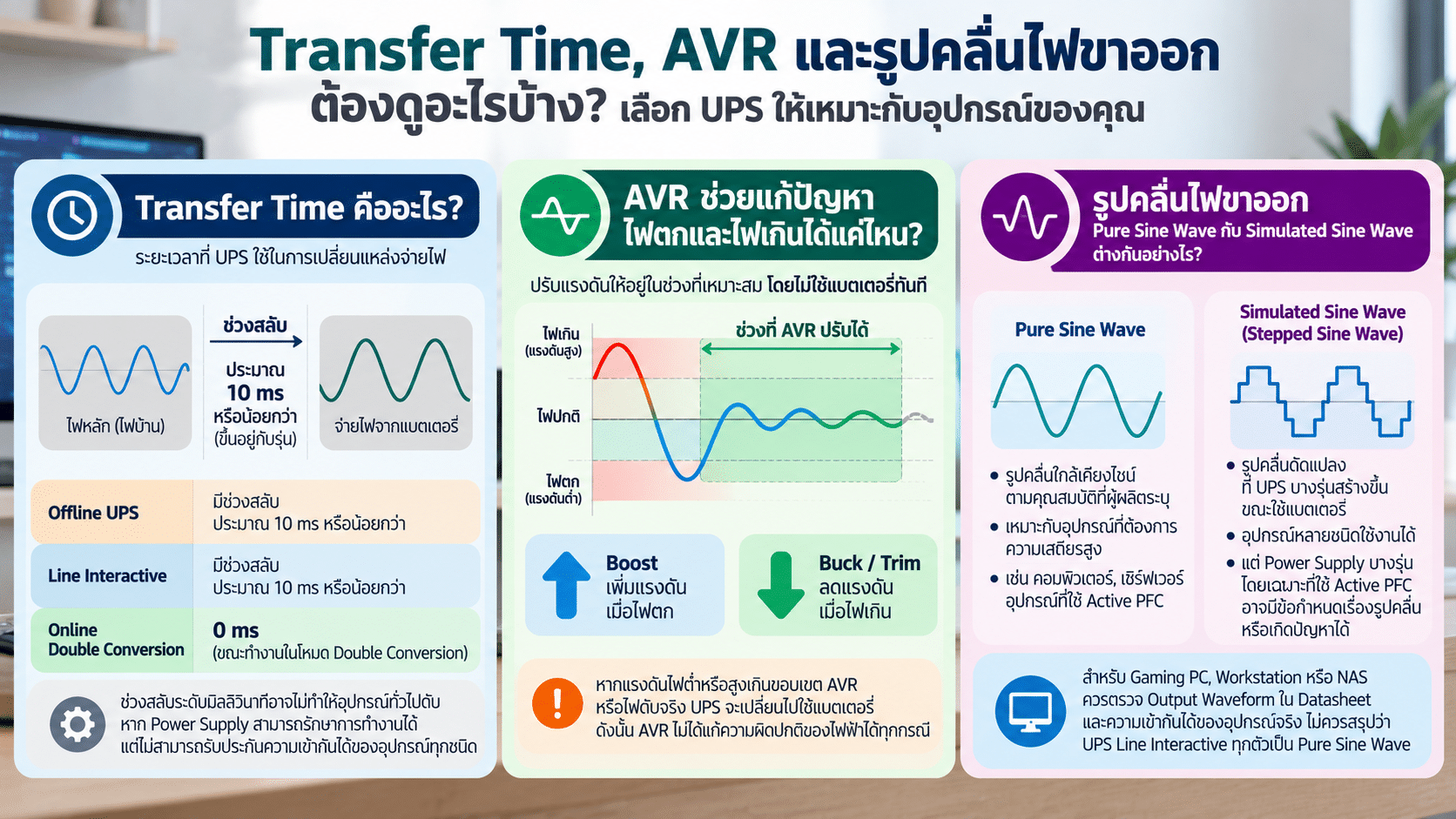 Transfer Time, AVR และรูปคลื่นไฟขาออก ต้องดูอะไรบ้าง?