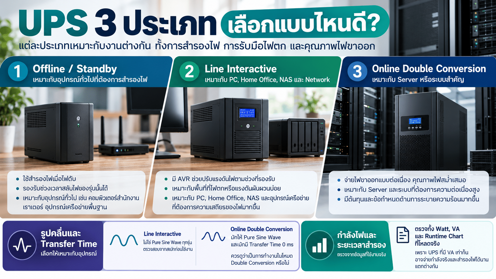 สรุป UPS 3 ประเภท เลือกแบบไหนดี?