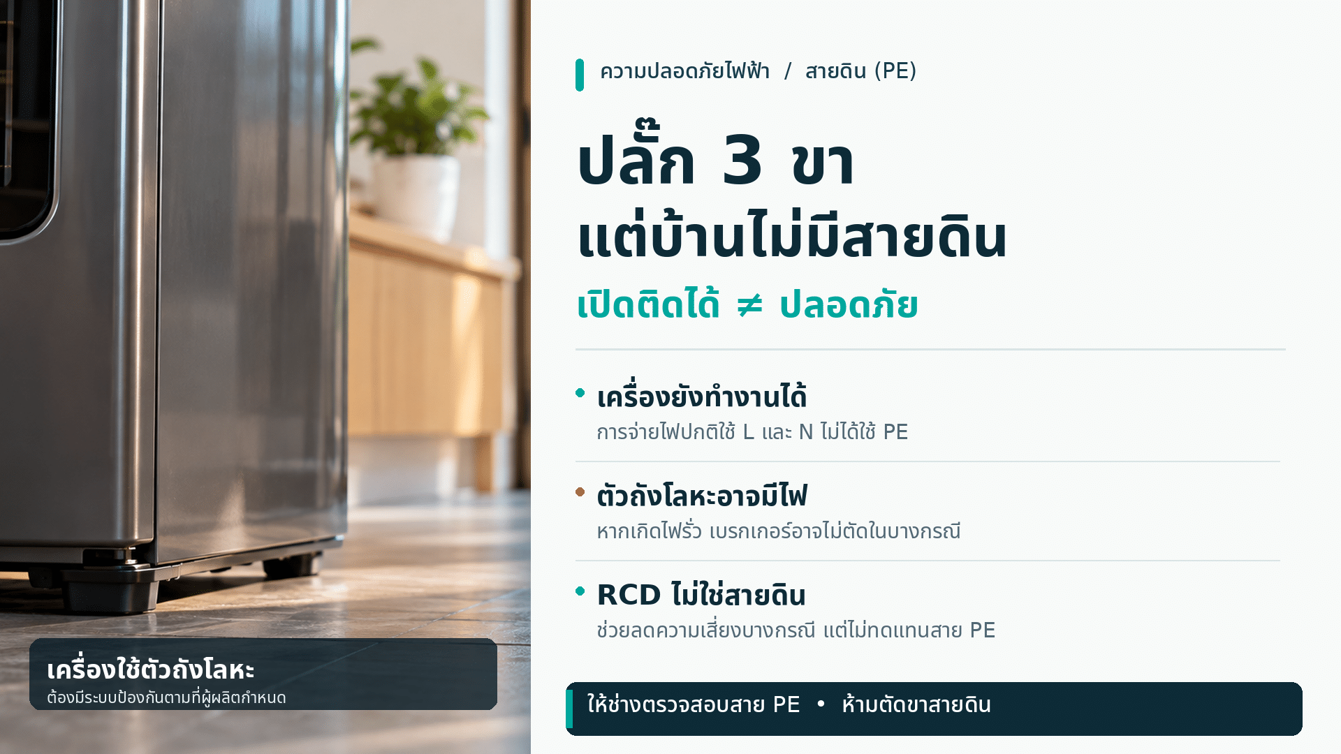 สรุป ปลั๊ก 3 ขา แต่บ้านไม่มีสายดิน