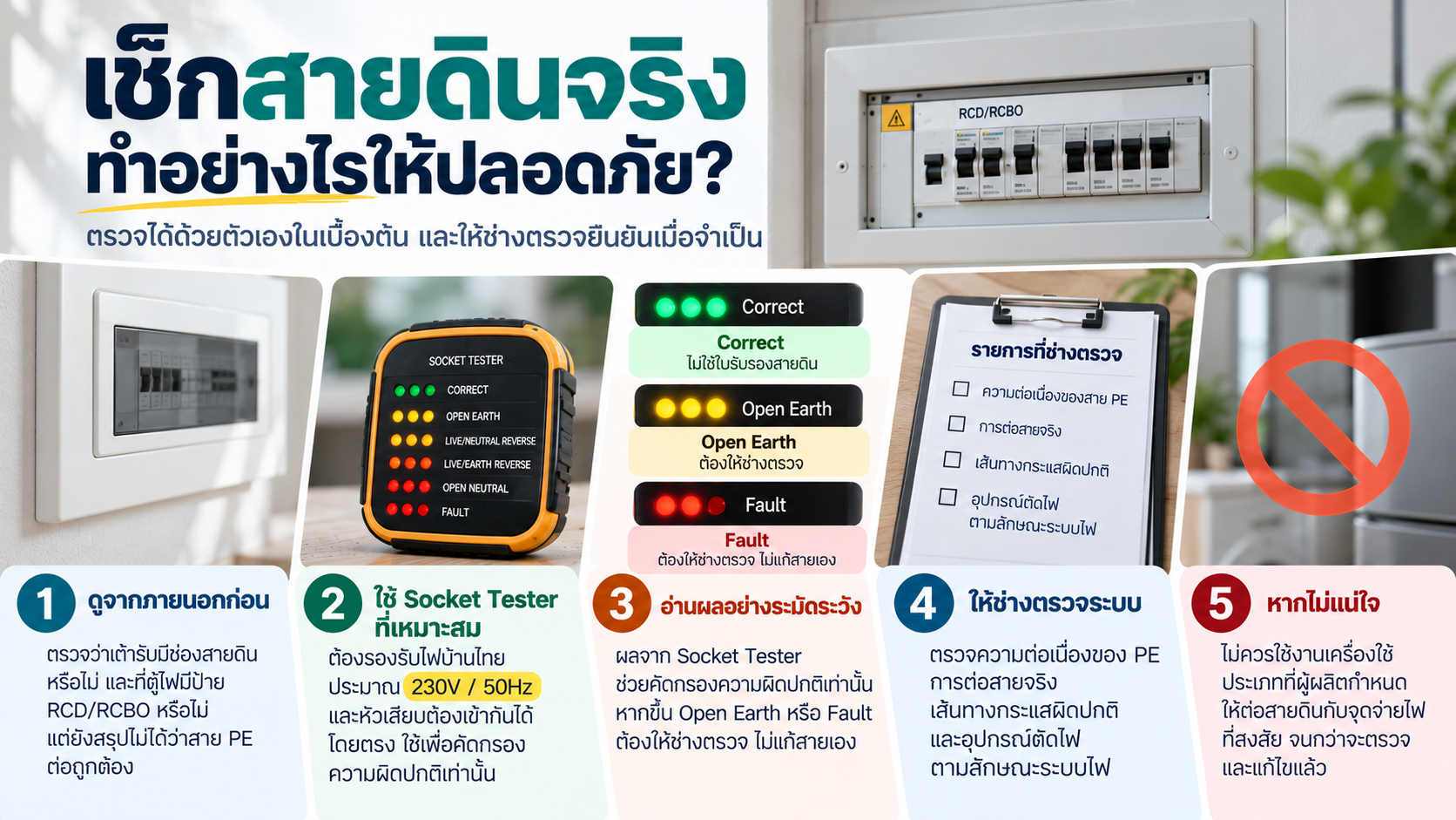 สรุปวิธีเช็กสายดินจริงอย่างปลอดภัย